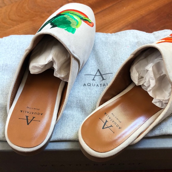Aquatalia Rylee suede embroidery Italian flat mule - Picture 4 of 10